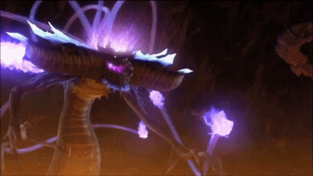a dragon with purple horns is surrounded by purple flowers