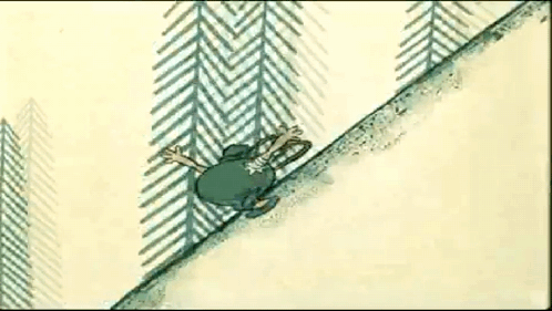 a cartoon drawing of a train going down a hill .