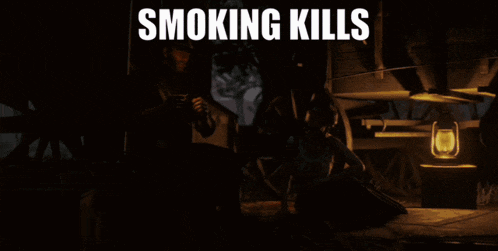 a sunset with the words smoking kills on the bottom