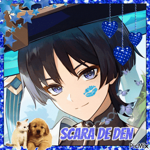 a picture of scara de den with a puppy and cat
