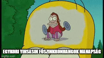 a cartoon monkey is lifting a dumbbell in front of homer simpson 's face .