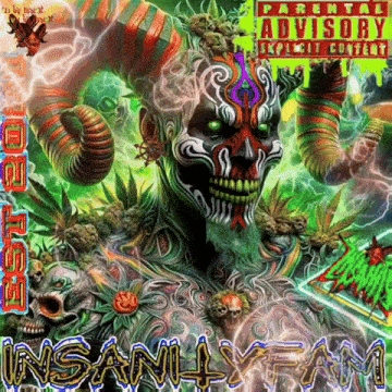a clown with horns and skulls is on the cover of a parental advisory explicit content album