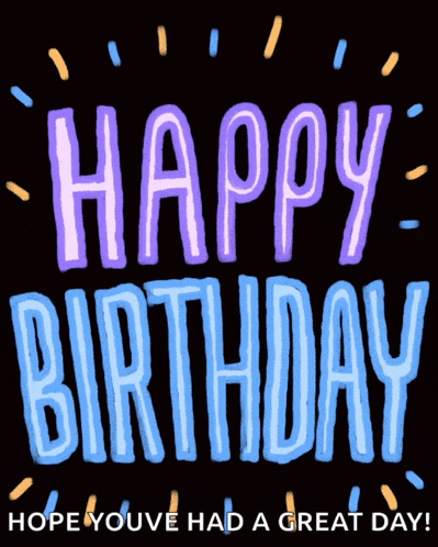 a black background with purple and blue text that says happy birthday