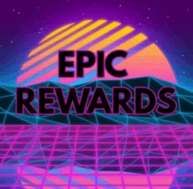 a neon sign that says `` epic rewards '' on a purple background .