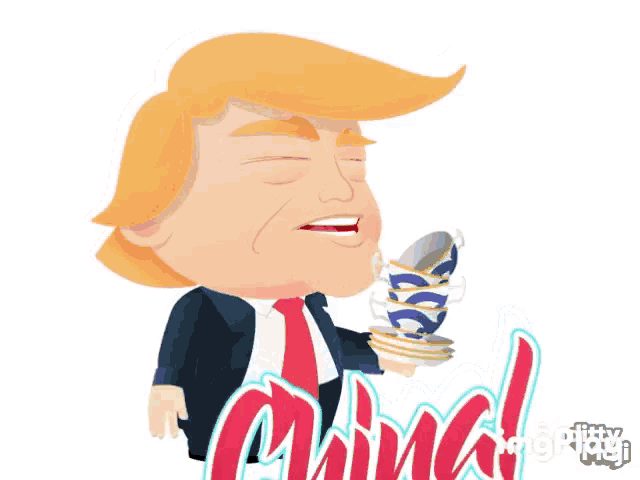a cartoon drawing of donald trump with the word china on it