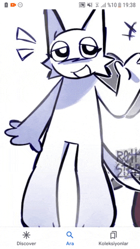 a phone screen shows a drawing of a fox with the time of 19:38 on it