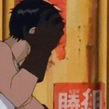a cartoon of a man covering his face with his hands .