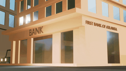 a building with the word bank on the front