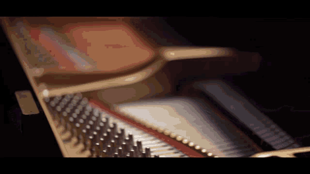 a close up of the inside of a piano with the keys visible