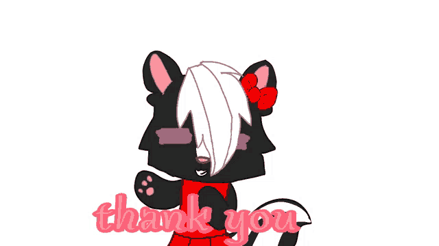 a drawing of a skunk with the words thank you in pink
