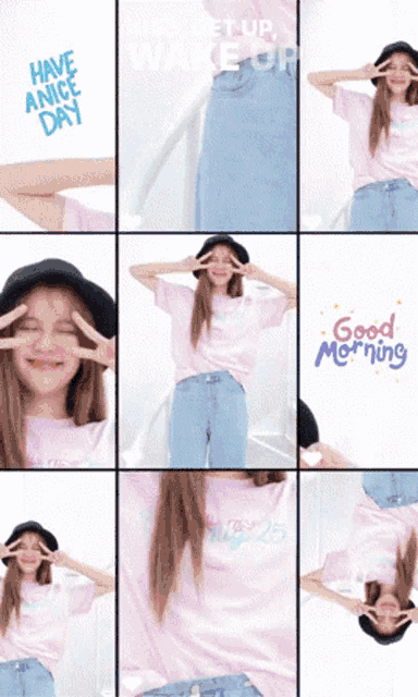 a girl in a pink shirt says have a nice day
