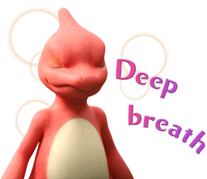 a cartoon character says " deep breath " while standing