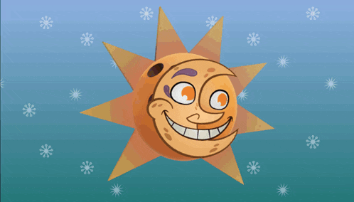 a cartoon drawing of a sun and a moon with the sun smiling
