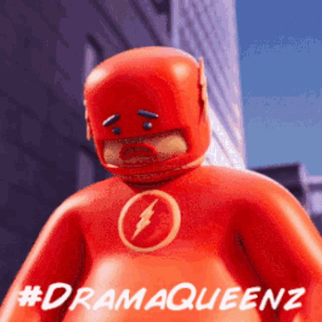 a cartoon character in a red suit with a lightning bolt on it