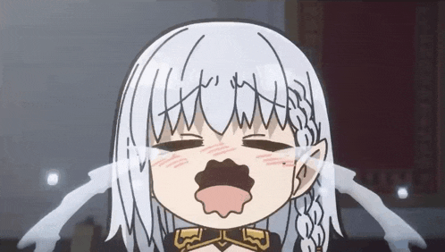 a cartoon drawing of a girl with white hair making a face