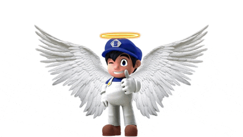 a cartoon character with wings and a halo on his head