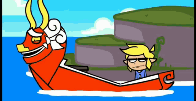 a cartoon of a man in a boat with the letter c on it