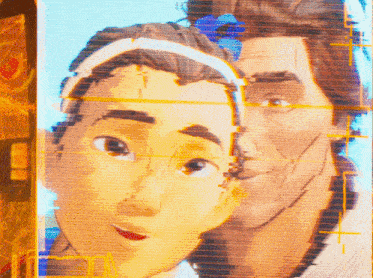 a cartoon drawing of a man and a woman looking at the camera
