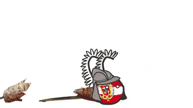 a cartoon drawing of a man wearing a hat and a russian flag