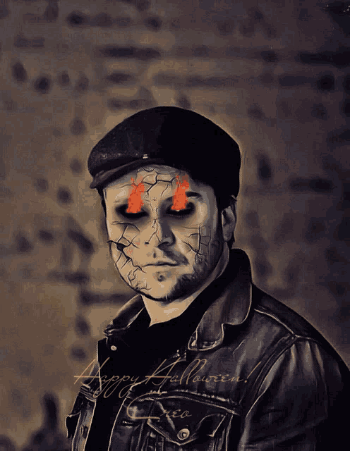 a painting of a man with a face painted like a skeleton