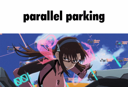 a picture of a girl with parallel parking written on it