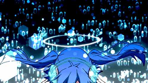 a drawing of a girl with blue hair and headphones surrounded by numbers