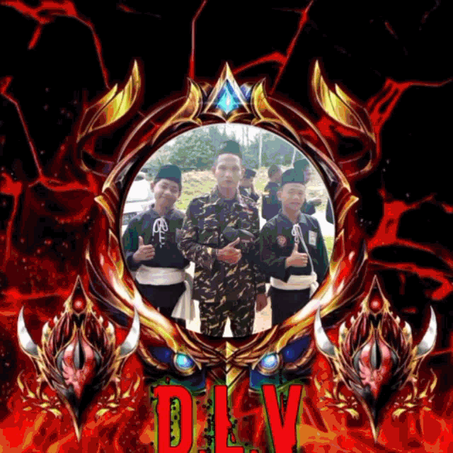 a man in a military uniform is surrounded by three other men and the word dev is on the bottom