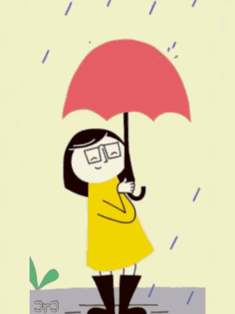 an illustration of a girl holding an umbrella with the letters jrj on the bottom