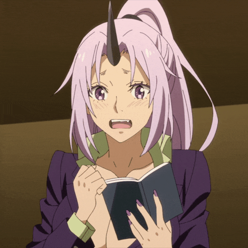 a girl with a horn on her head is holding a book