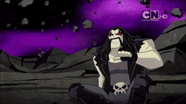 a cartoon of a man with a skull on his shirt and a cn hd logo