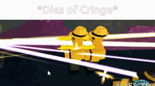 a screenshot of a video game with the words dies of cringe at the top