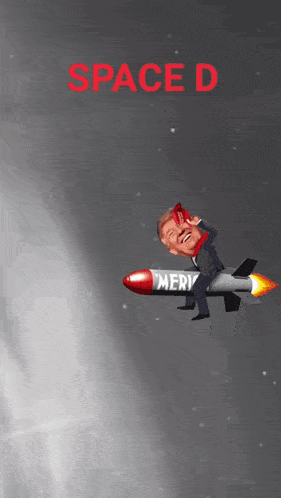 a cartoon of a man riding a rocket with the word merry on it