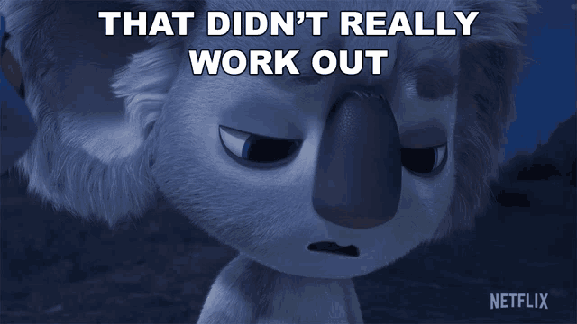 a cartoon koala with the words that did n't really work out above it