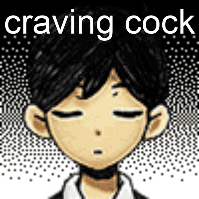 a drawing of a boy with the words " craving cock " above him