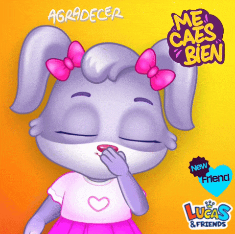 a cartoon of a rabbit with the words me caes bien on the bottom