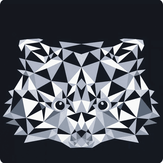 a black and white geometric drawing of a bear 's face