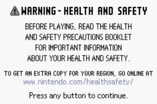 a warning about health and safety for nintendo