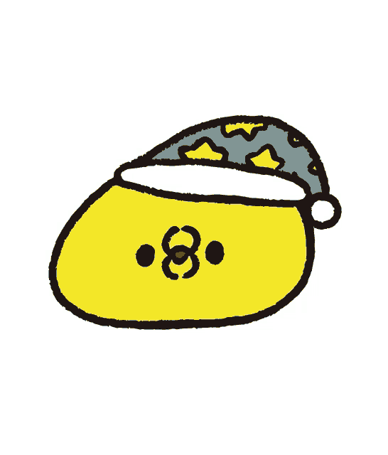 a cartoon drawing of a yellow chicken wearing a blue hat with stars on it