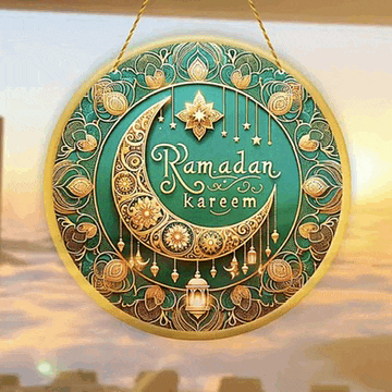 a sign that says ramadan kareem with a crescent moon in the center