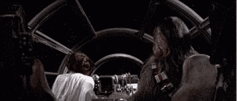 chewbacca and leia are hugging each other in a star wars scene .