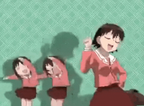 a girl in a red skirt is dancing with two other girls in red skirts .