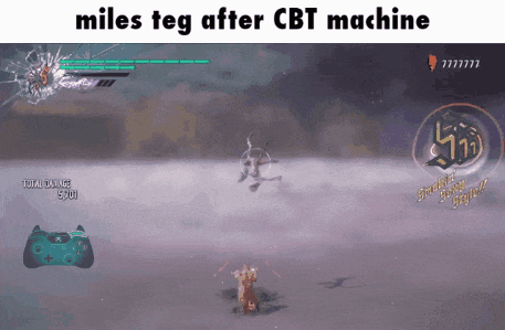 a video game with the words miles teg after cbt machine at the top
