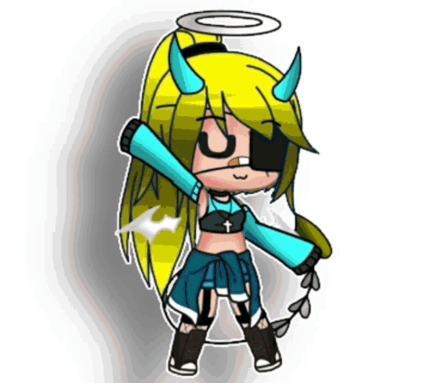 a cartoon of a girl with horns and a halo on her head .