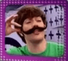 a man is wearing a fake mustache and a green shirt
