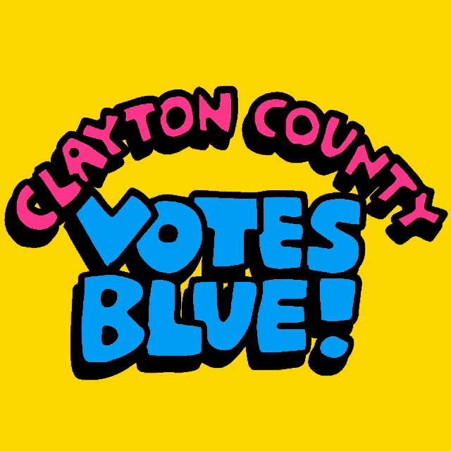 clayton county votes blue logo on a bright yellow background