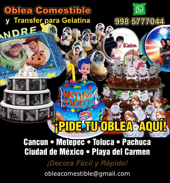 an advertisement for oblea comestible y transfer para gelatina in spanish
