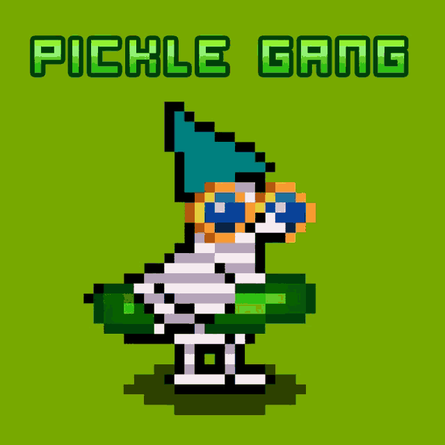 a pixel art drawing of a pickle gang