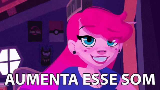 a cartoon of a girl with the words aumenta esse som written below her