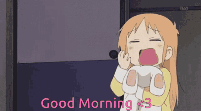 a cartoon girl says good morning < 3
