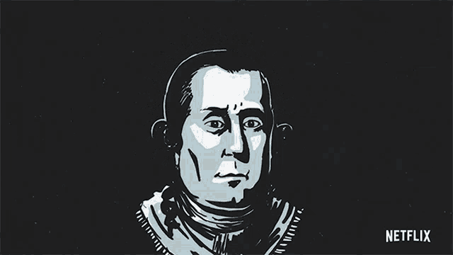 a black and white drawing of a man with a netflix logo below it